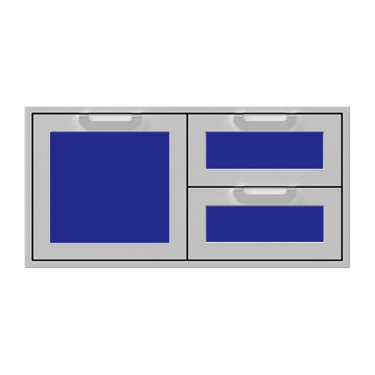 Hestan 42-Inch Double Drawer and Storage Door Combination w/ Recessed Marquise Accent Panel in Blue - AGSDR42-BU