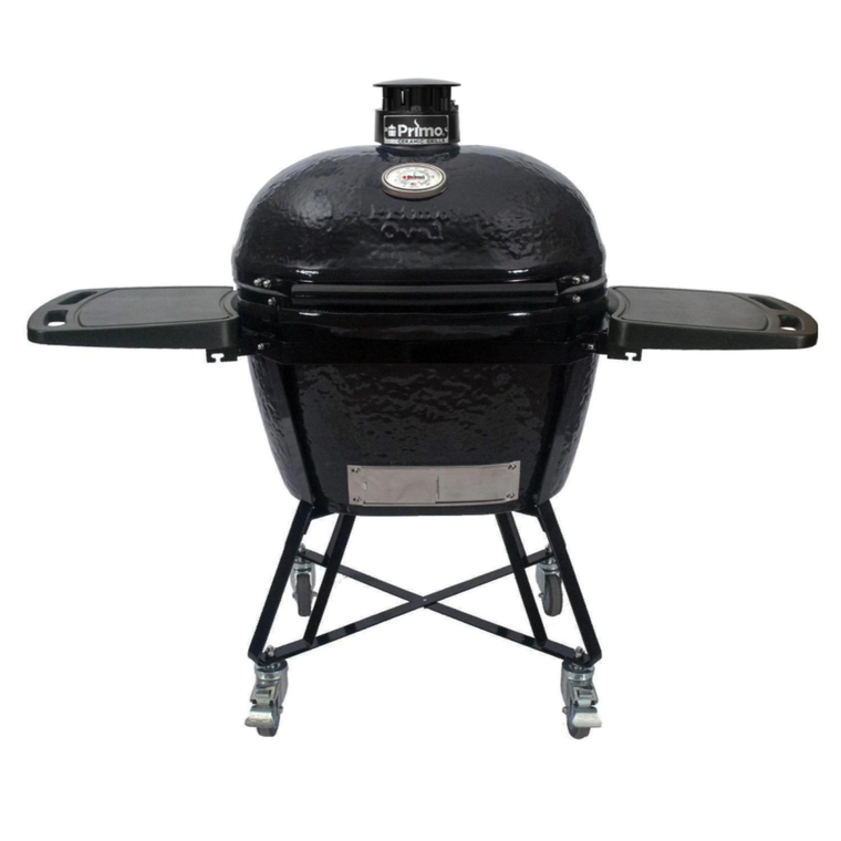 Primo Oval XL 400 All-In-One FreestandIng Charcoal Ceramic Kamado Grill With Heavy-Duty Stand and Side Shelves (2021 Model) - PGCXLC