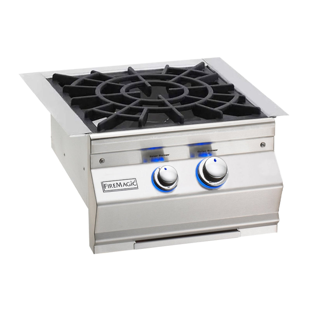 Fire Magic Aurora Natural Gas Built-In Power Burner w/ Porcelain Coated Cast Iron Cooking Grid and Lid - 19-7B2N-0