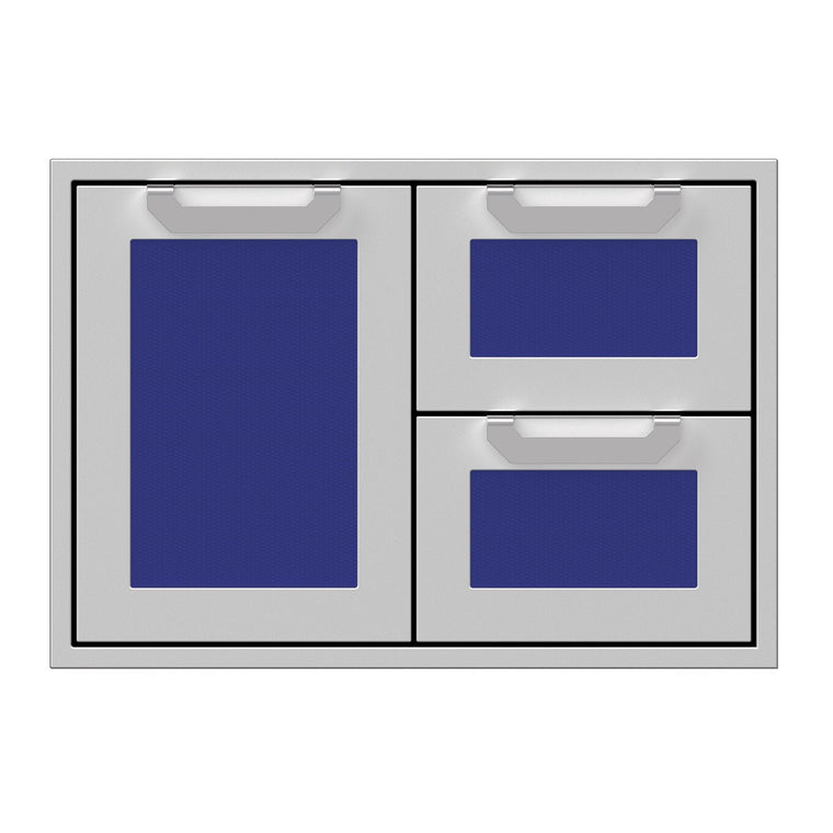 Hestan 30-Inch Double Drawer and Storage Door Combination w/ Recessed Marquise Accent Panel in Blue - AGSDR30-BU