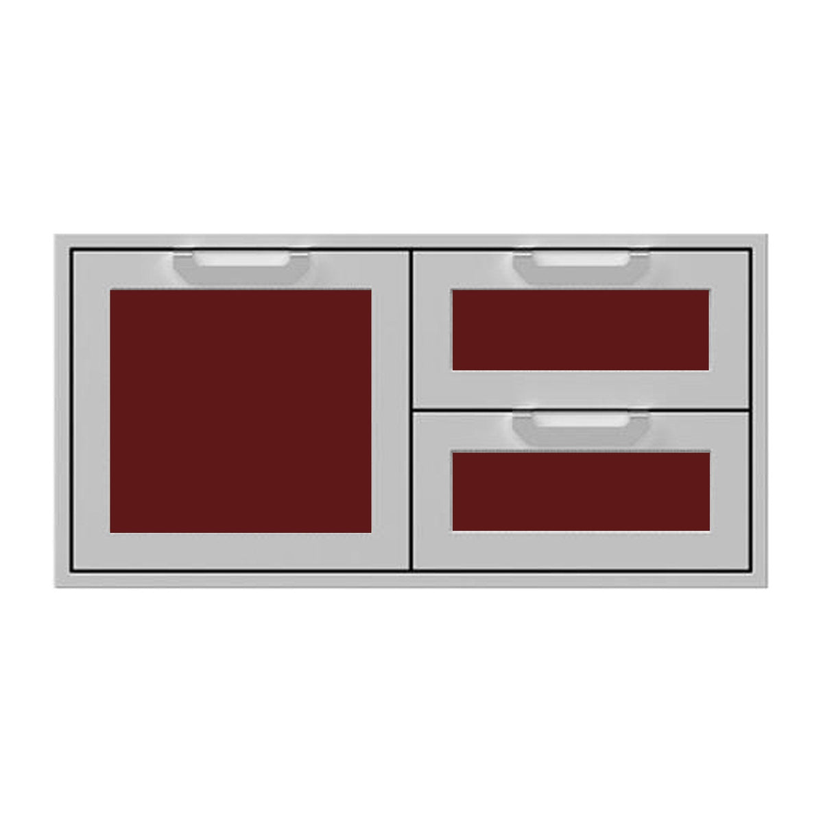 Hestan 42-Inch Double Drawer and Storage Door Combination w/ Recessed Marquise Accent Panel in Burgundy - AGSDR42-BG