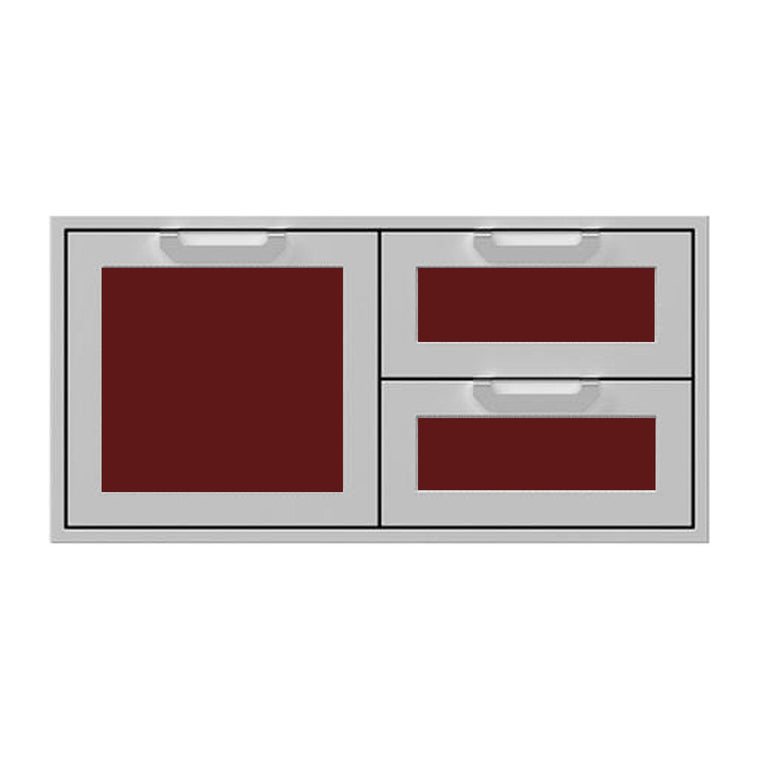 Hestan 42-Inch Double Drawer and Storage Door Combination w/ Recessed Marquise Accent Panel in Burgundy - AGSDR42-BG