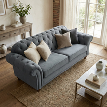 Chesterfield 2 Seat Velvet Sofa in Steel Grey