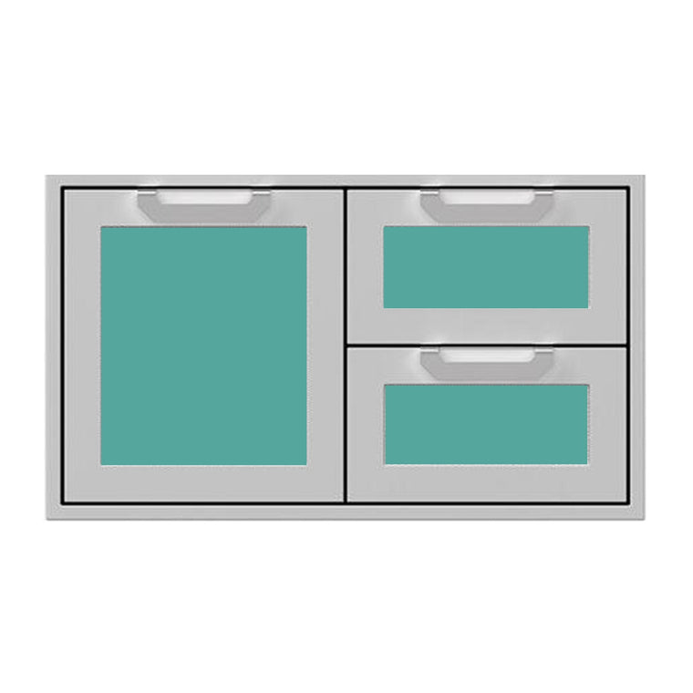 Hestan 36-Inch Double Drawer and Storage Door Combination w/ Recessed Marquise Accent Panel in Turquoise - AGSDR36-TQ