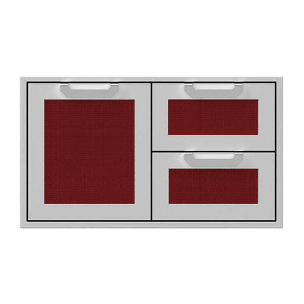 Hestan 36-Inch Double Drawer and Storage Door Combination w/ Recessed Marquise Accent Panel in Burgundy - AGSDR36-BG