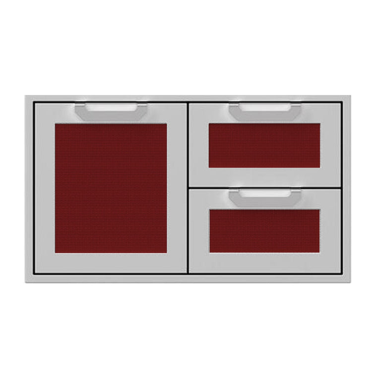 Hestan 36-Inch Double Drawer and Storage Door Combination w/ Recessed Marquise Accent Panel in Burgundy - AGSDR36-BG