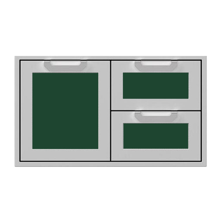Hestan 36-Inch Double Drawer and Storage Door Combination w/ Recessed Marquise Accent Panel in Green - AGSDR36-GR