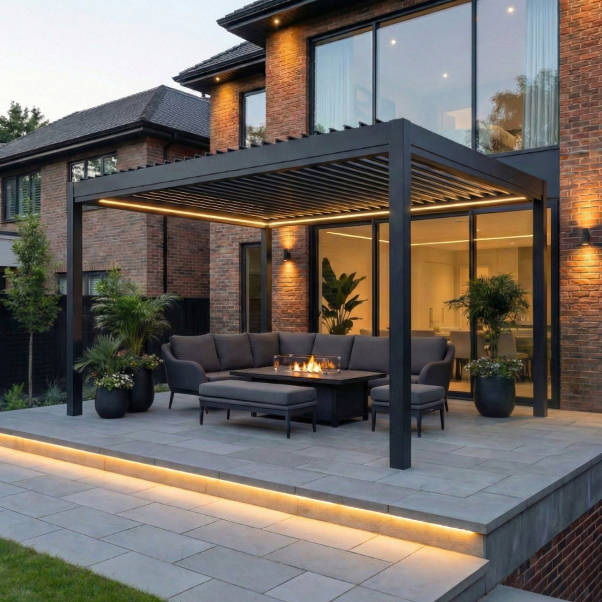 PergoSTET Pro Frame Only 3m x 4m Rectangular Pergola with LED Lighting in Grey