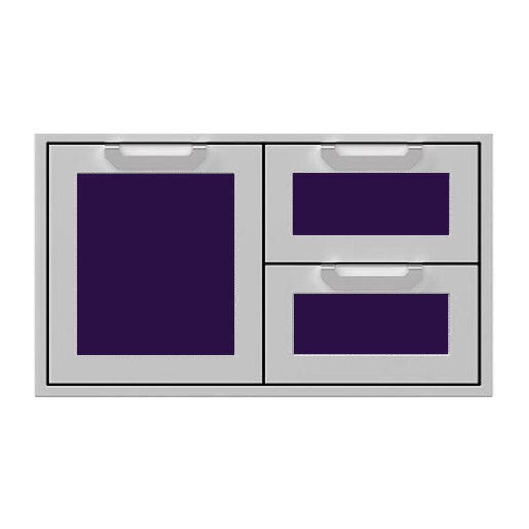 Hestan 36-Inch Double Drawer and Storage Door Combination w/ Recessed Marquise Accent Panel in Purple - AGSDR36-PP