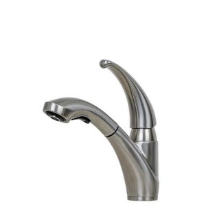 E2 Stainless Solid Stainless Steel Hot &amp; Cold Water Gooseneck Faucet w/ Single Lever Water Control, Retractable Spray Head and Selectable Spray Patterns - KPS3029C- Shasta