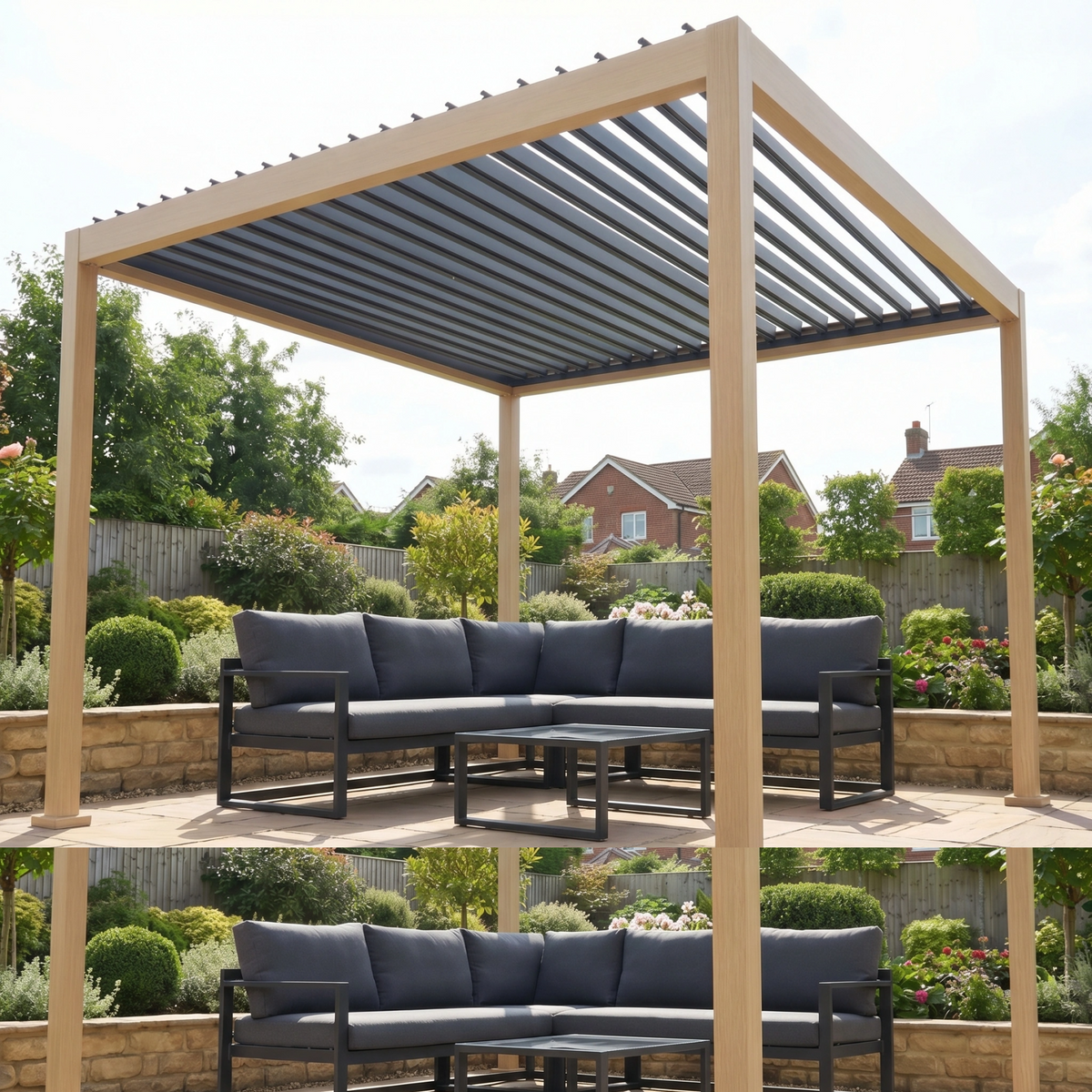 PergoSTET Lite 2.4m x 3m Metal Rectangular Pergola with Wood Effect