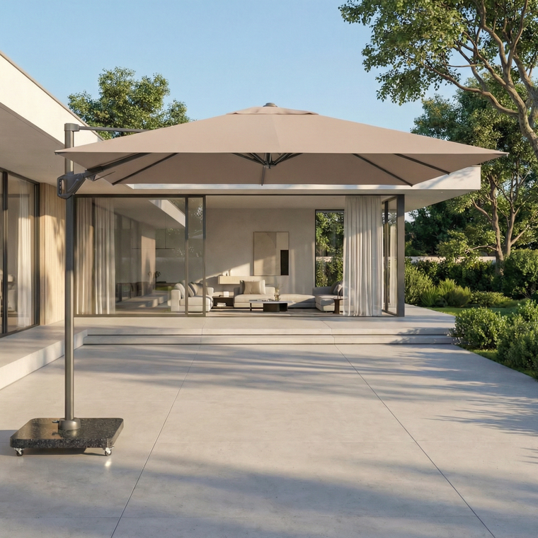 Voyager T2 2.7m Square Cantilever Parasol in Taupe with 90kg Granite Base