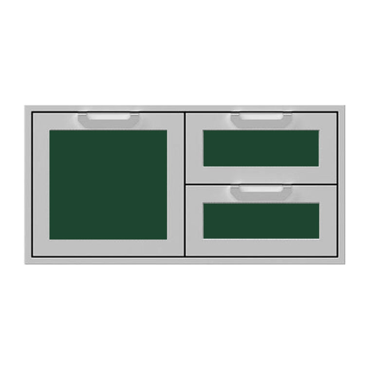 Hestan 42-Inch Double Drawer and Storage Door Combination w/ Recessed Marquise Accent Panel in Green - AGSDR42-GR