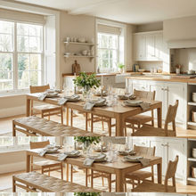 Marlow 8 Seat Dining Set with Woven Bench in Light Oak