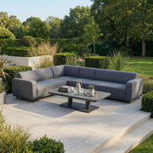 Luna Outdoor Fabric Large Corner Sofa Set with Altura Rising Table in Grey