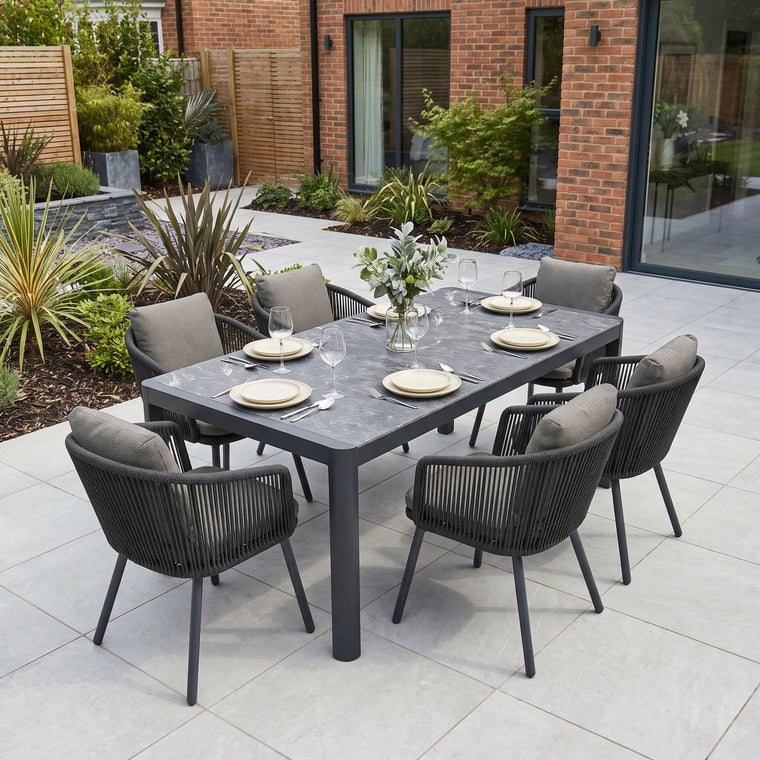 Dekota 6 Seat Dining Set with Ravona Extending Table in Charcoal