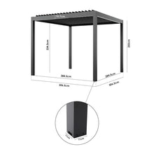 PergoSTET Pro 3m x 3m Square Pergola with 3 Manual Side Blinds and LED Lighting in Grey