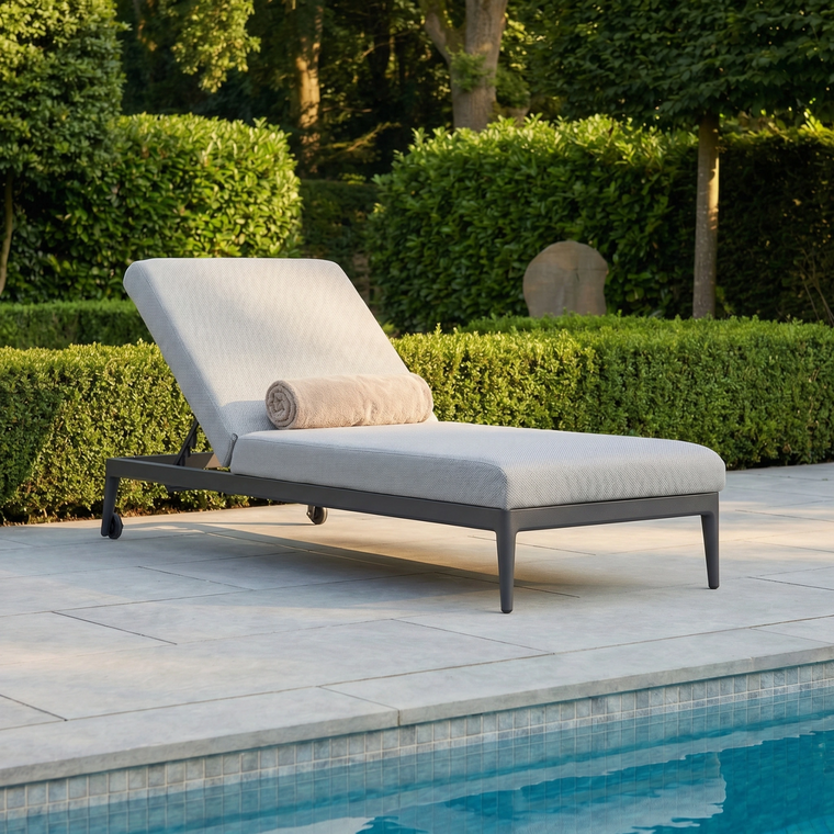 Luna Outdoor Fabric Sun Lounger in Oyster Grey (Ex Display)