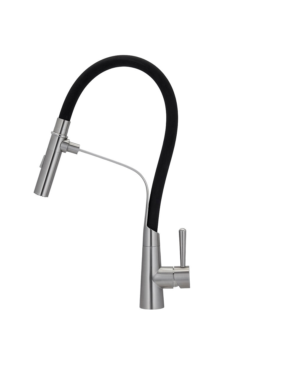 E2 Stainless Solid Stainless Steel Hot &amp; Cold Water Gooseneck Faucet w/ Single Lever Water Control, Retractable Spray Head and Selectable Spray Patterns -CW-118 -Belvedere