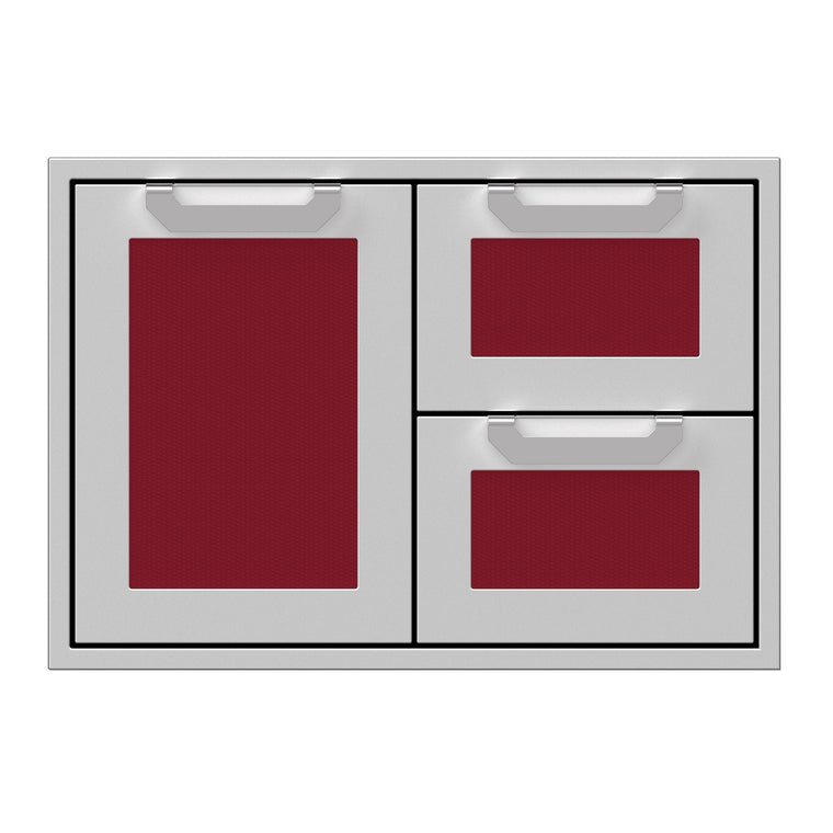 Hestan 30-Inch Double Drawer and Storage Door Combination w/ Recessed Marquise Accent Panel in Burgundy - AGSDR30-BG