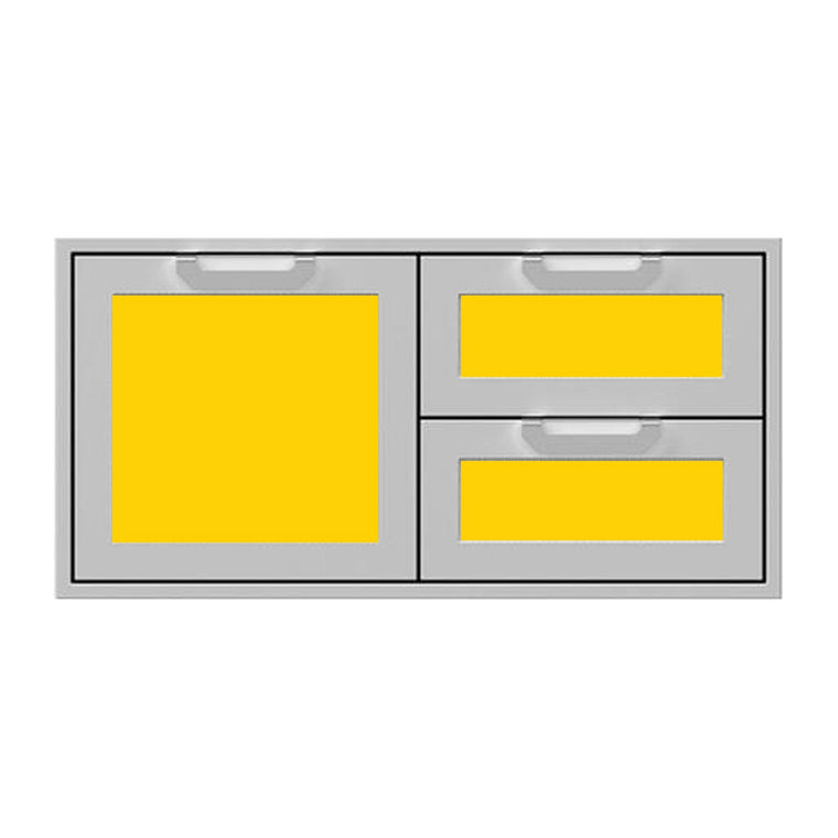 Hestan 42-Inch Double Drawer and Storage Door Combination w/ Recessed Marquise Accent Panel in Yellow - AGSDR42-YW
