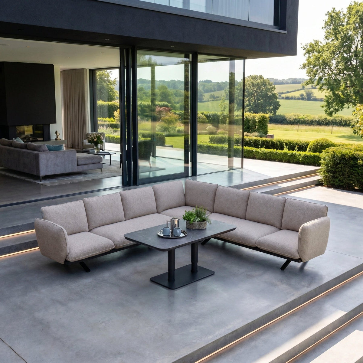 Como Corner Sofa Set with Altura Rising Table in Truffle