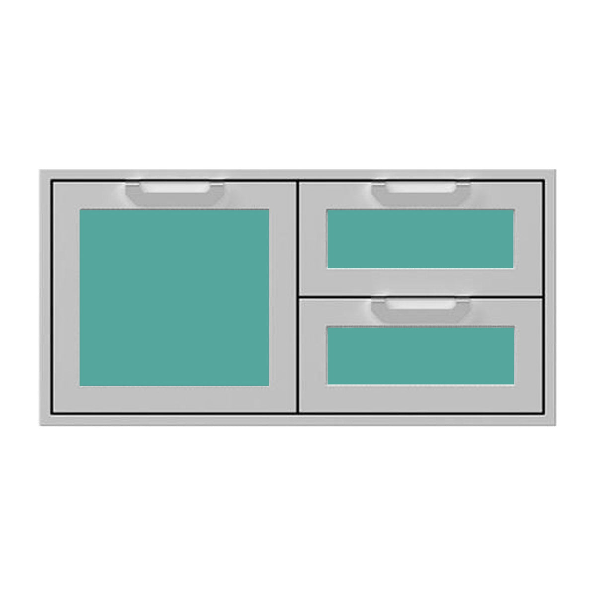Hestan 42-Inch Double Drawer and Storage Door Combination w/ Recessed Marquise Accent Panel in Turquoise - AGSDR42-TQ