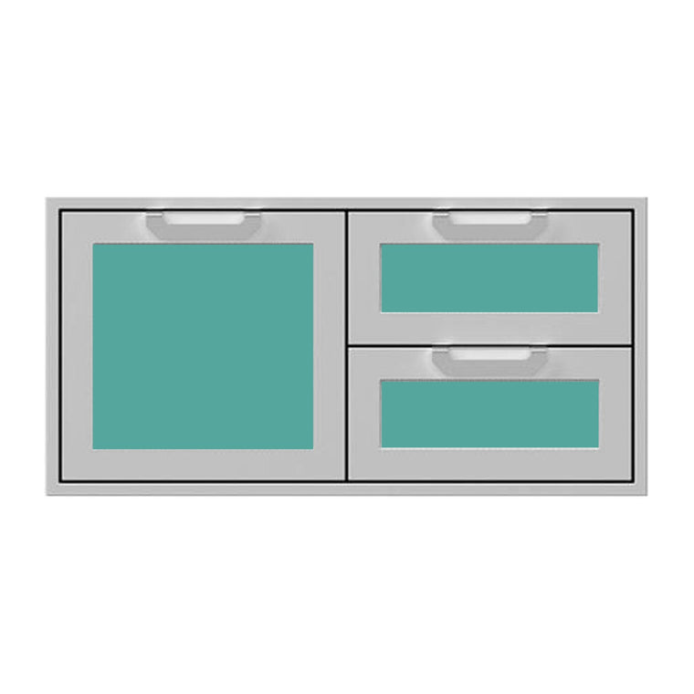 Hestan 42-Inch Double Drawer and Storage Door Combination w/ Recessed Marquise Accent Panel in Turquoise - AGSDR42-TQ